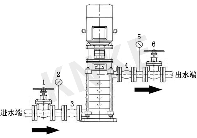 立式多級(jí)離心式增壓泵安裝示意圖
